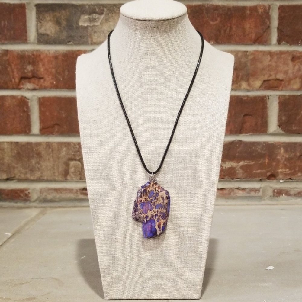 Black Wax Leather Multi colored Pendant Necklace